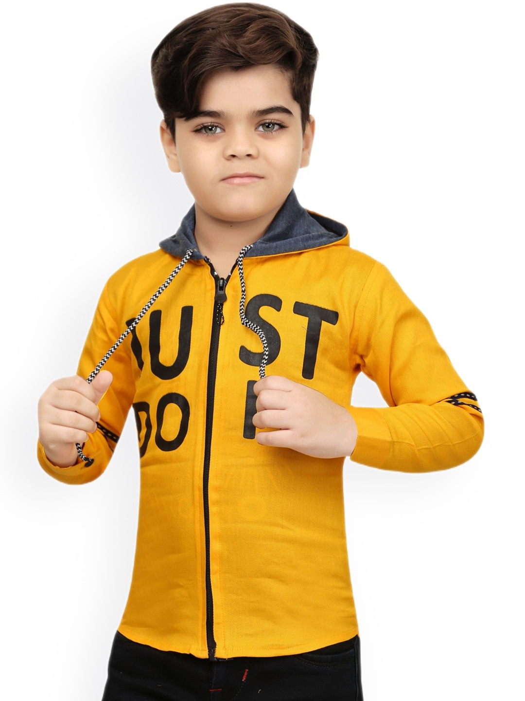 

BAESD Boys Typography Printed Hooded Lightweight Bomber Jacket, Yellow