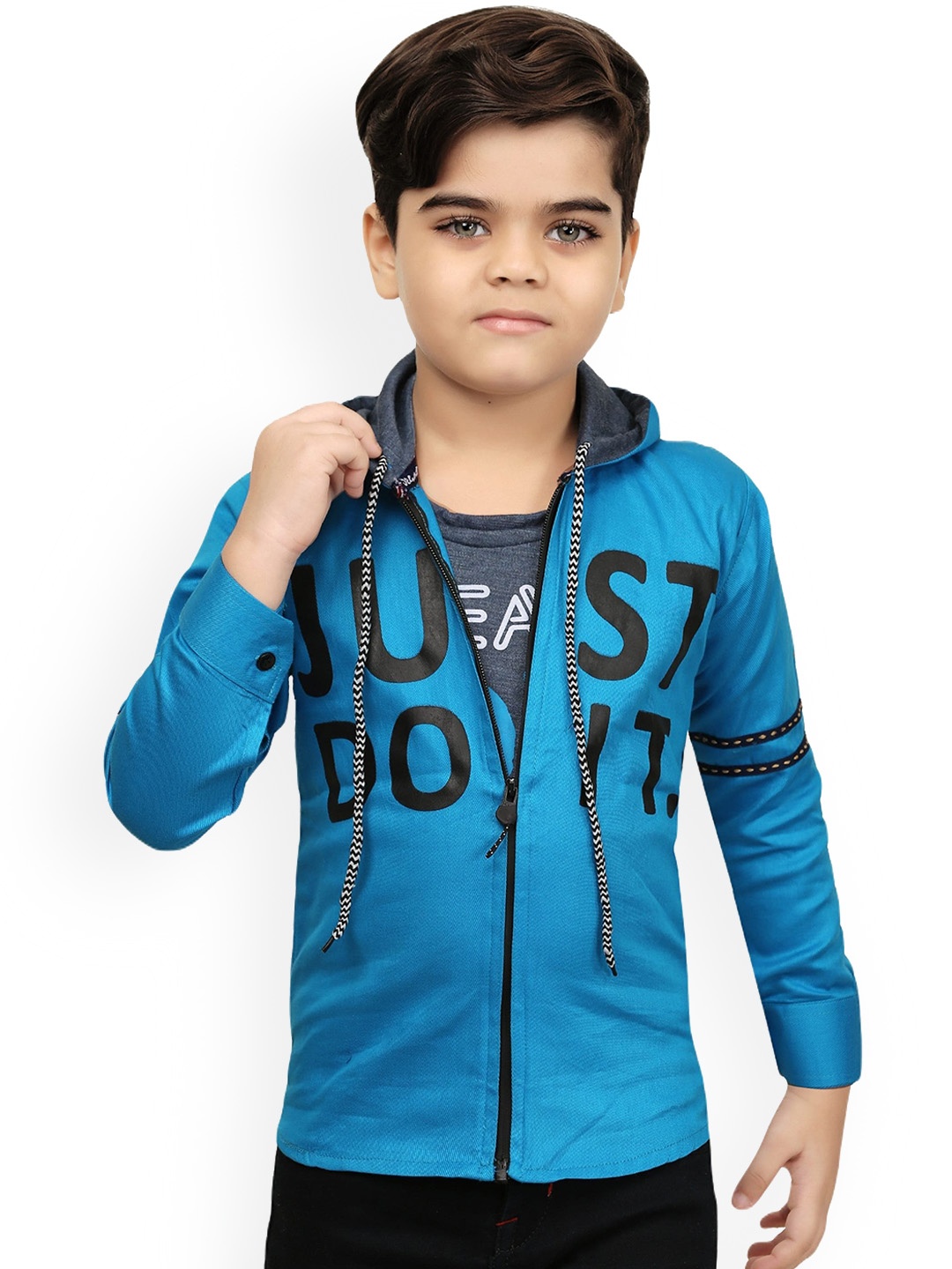 

BAESD Boys Typography Printed Hooded Lightweight Bomber Jacket, Blue