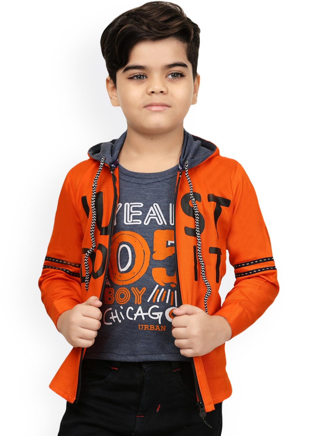 

BAESD Boys Typography Printed Hooded Lightweight Bomber Jacket, Orange