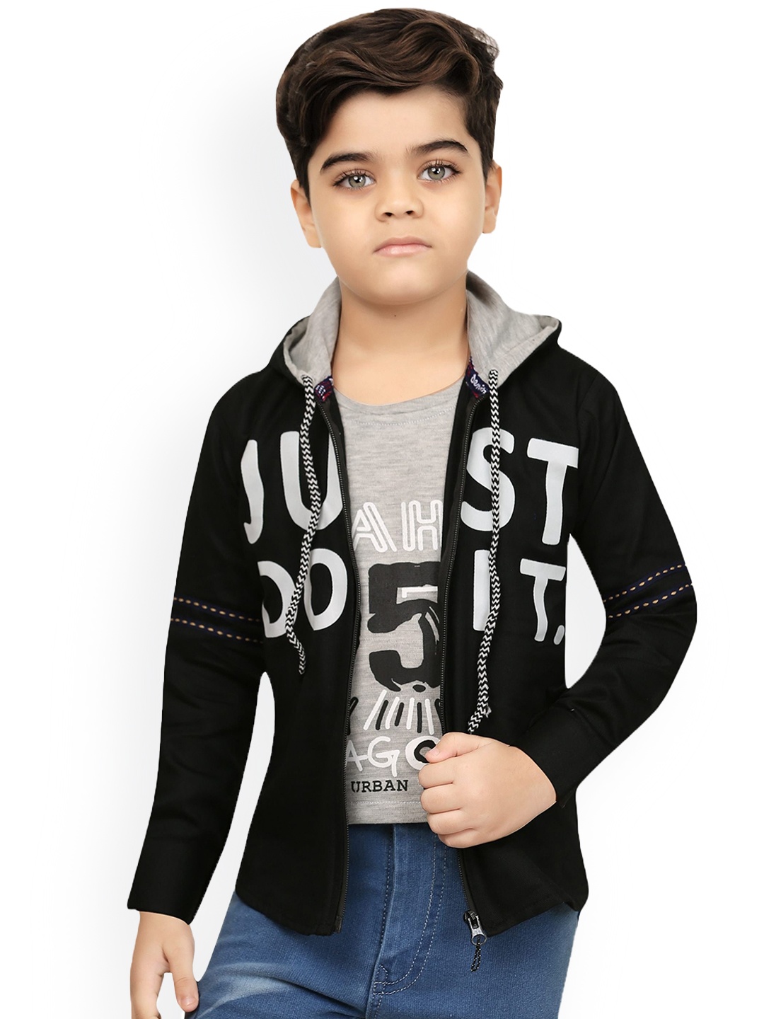 

BAESD Boys Typography Printed Hooded Lightweight Bomber Jacket, Black