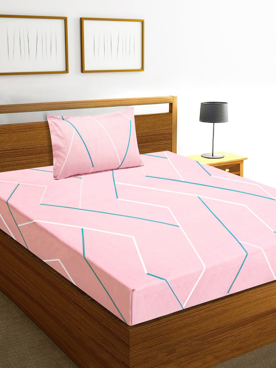 

Aura Pink White Printed 160 TC Single Bedsheet with 1 Pillow Cover