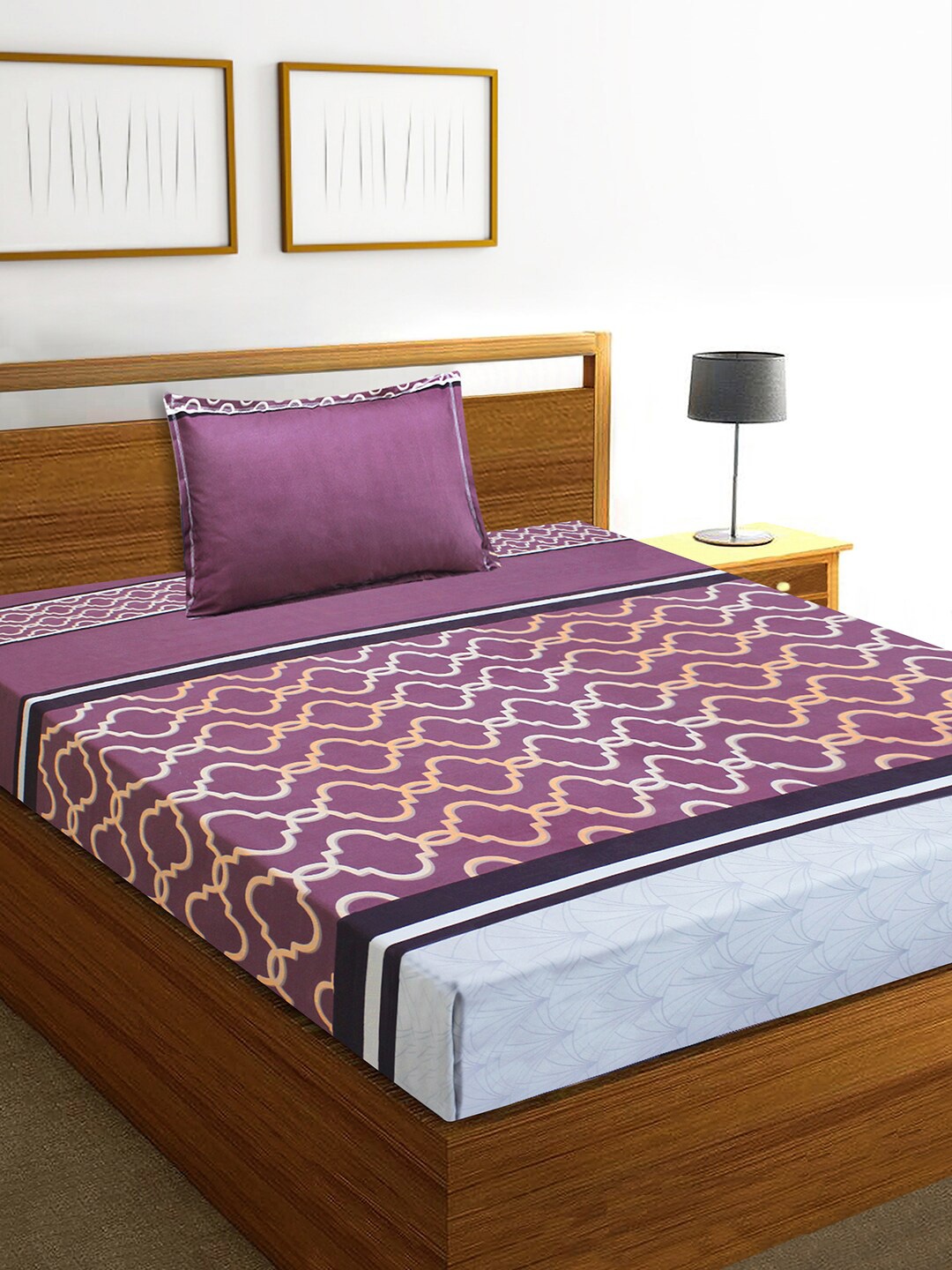 

Aura Purple Printed Microfiber 160 TC Single Bedsheet With 1 Pillow Covers