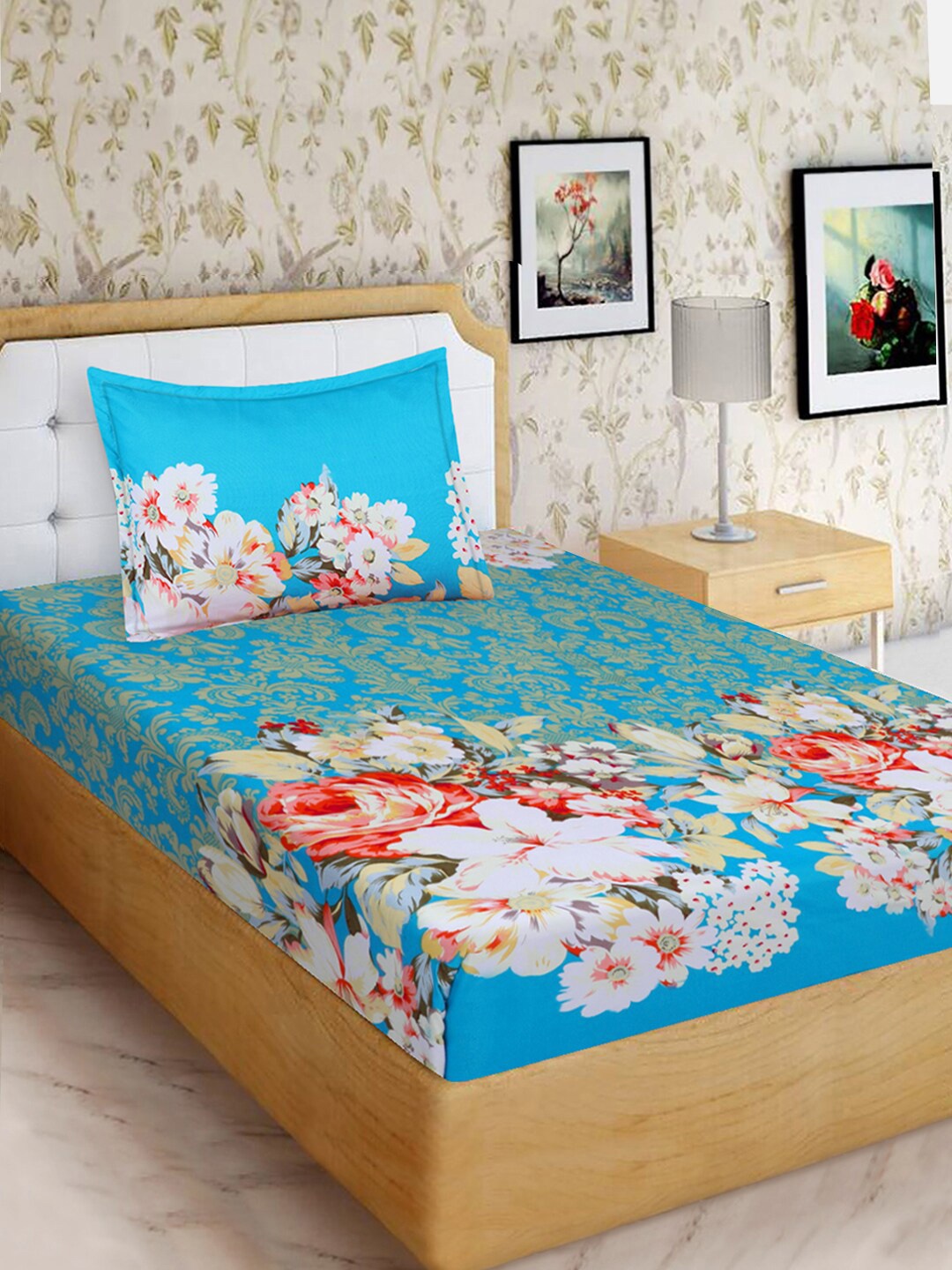 

Aura 160 TC Single Bedsheet with 1 Pillow Covers, Blue