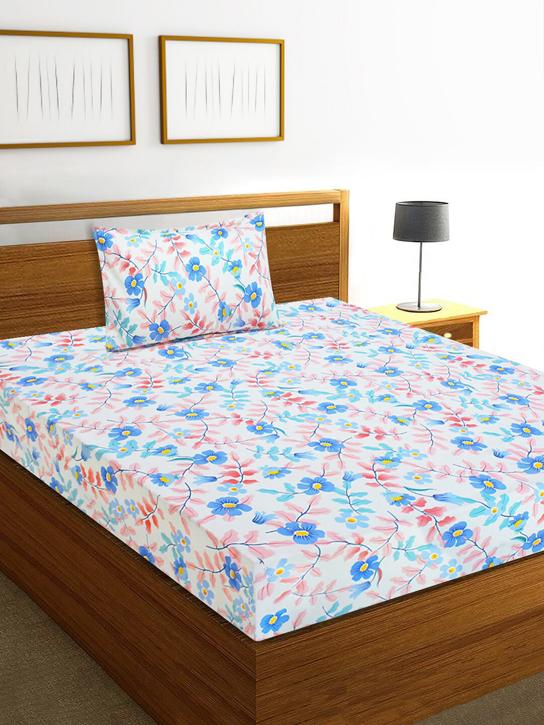 

Aura Printed 160 TC Microfiber Single Bedsheet with 1 Pillow Cover, White