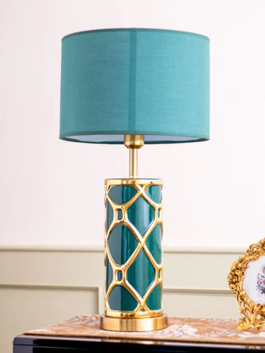 

THEDECORKART Blue Ceramic Frusturical Shaped Table Lamp