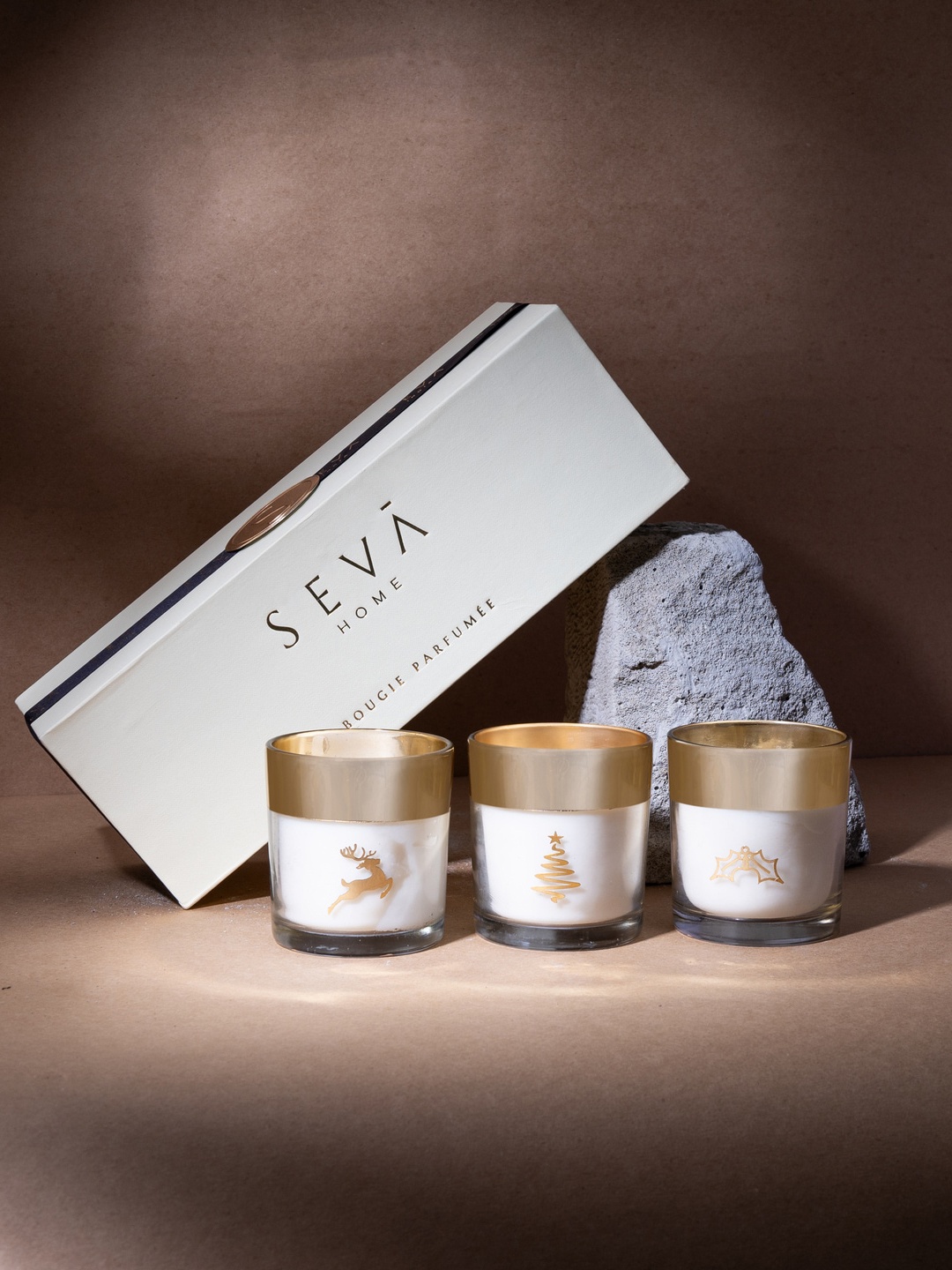 

Seva Home Set Of 3 Enchanted Festive Collection, Gold
