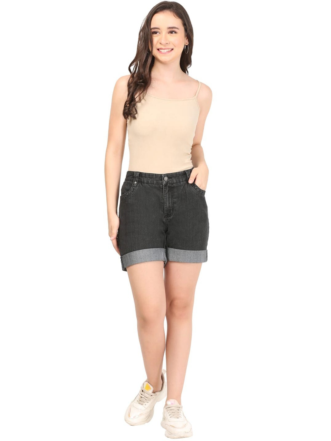 

KEX Women Mid-Rise Denim Shorts, Black