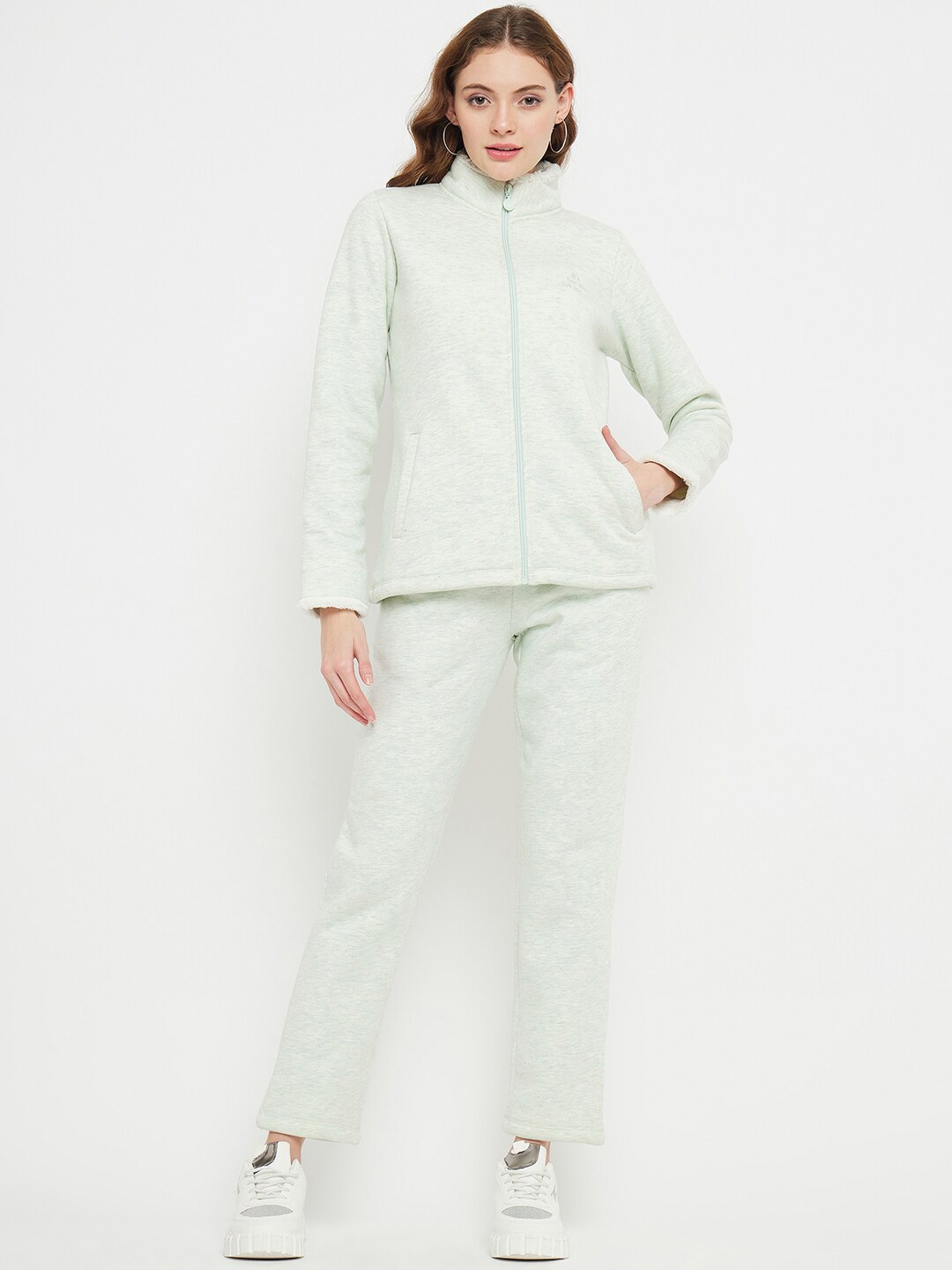 

MADAME M SECRET Mock Collar Front-Open Sweatshirt with Track Pants, Green