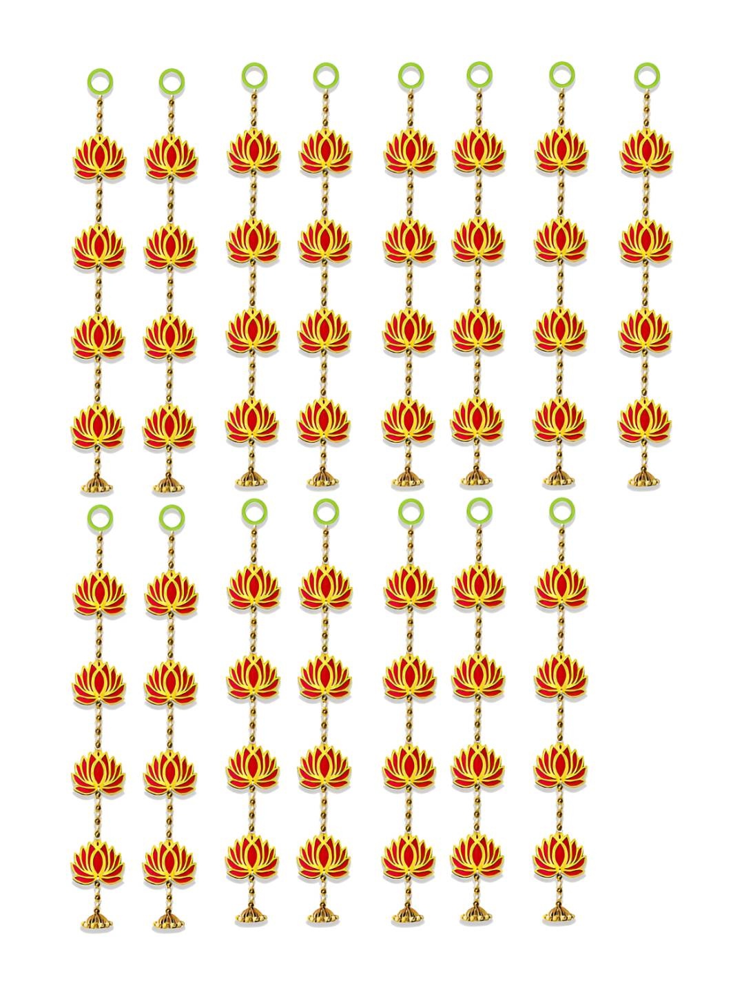 

iHandikart Red 15 Pieces Lotus With Beads Door Hanging Festival Decor