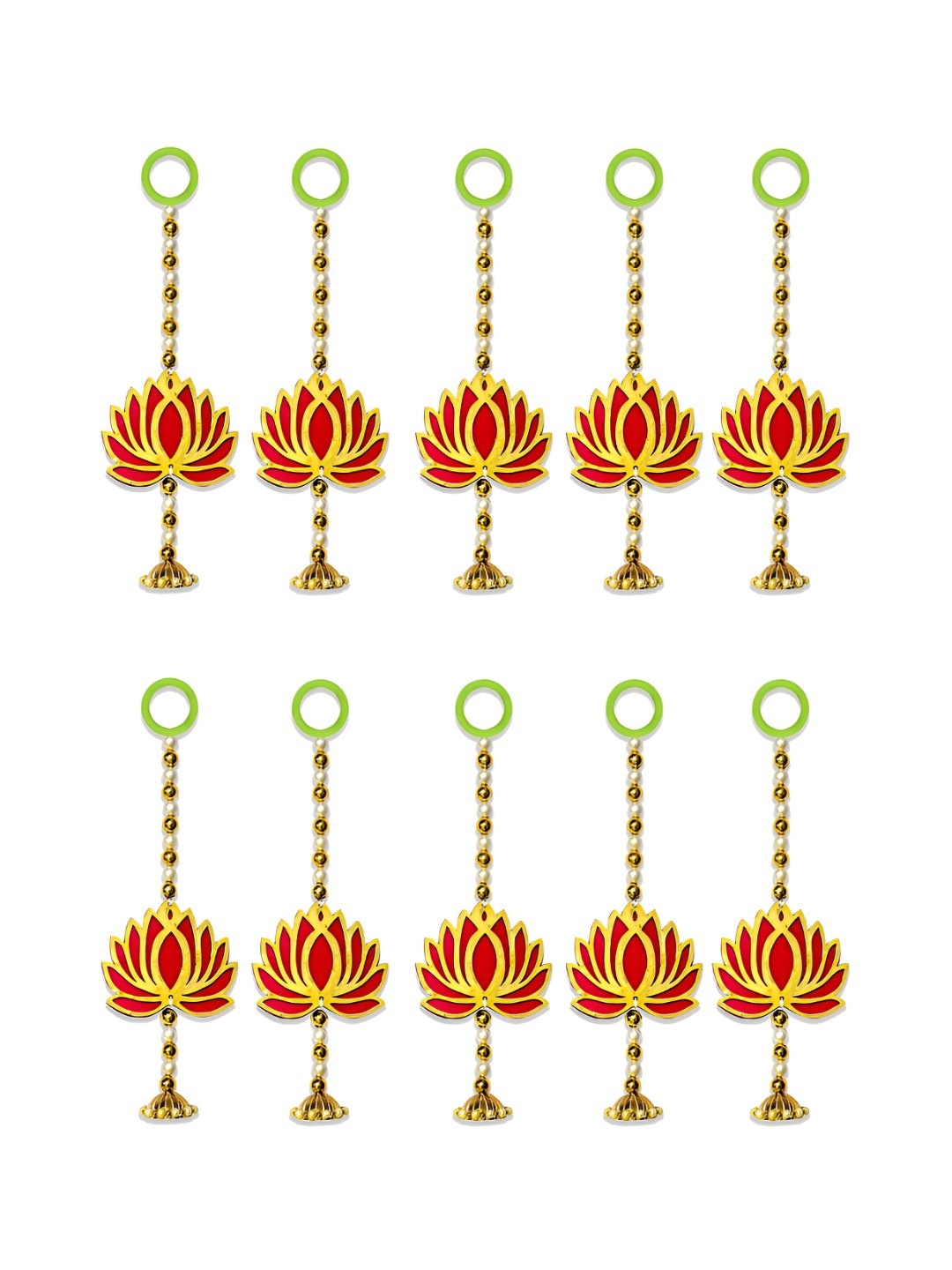 

iHandikart Red 10 Pieces Lotus With Beads Door Hanging Festival Decor