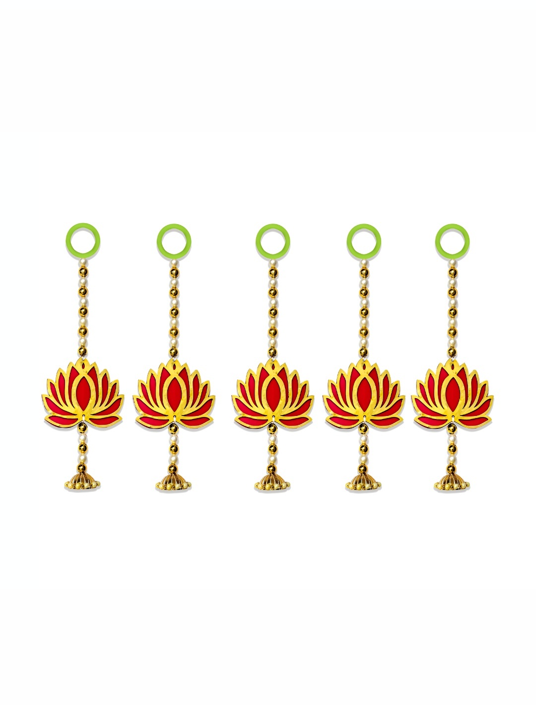 

iHandikart Red 5 Pieces Lotus With Beads Door Hanging Festival Decor