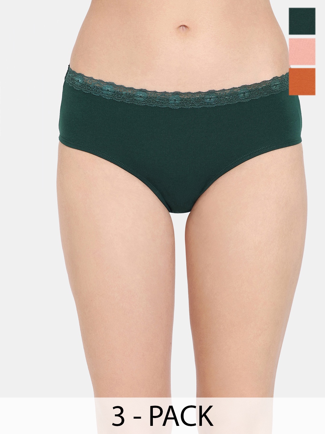 

Zivame Pack Of 3 Hipster Briefs, Green