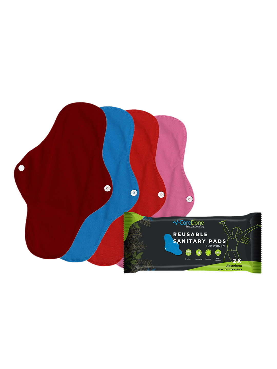 

CareDone Set Of 4 Reusable Very Absorbent Cloth Sanitary Pads, Pink