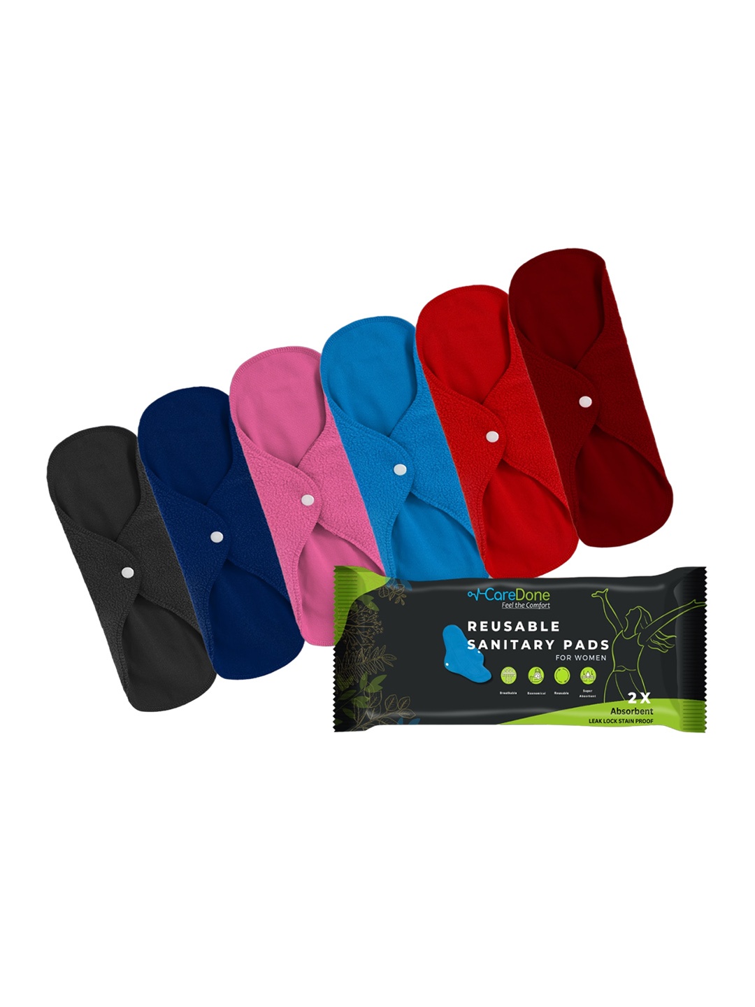 

CareDone Set Of 6 Reusable Very Absorbent Cloth Sanitary Pads, Red