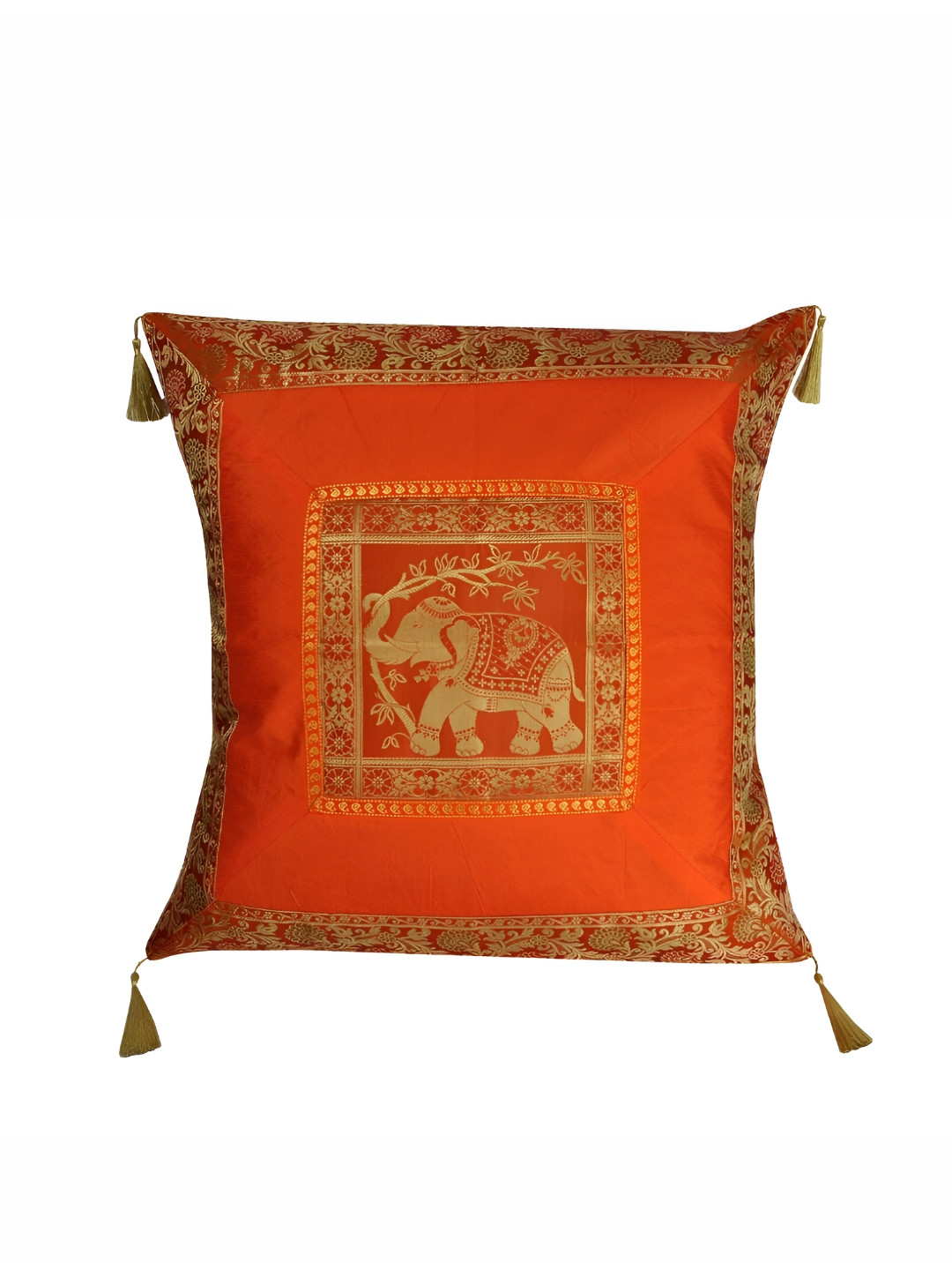 

Lal Haveli Orange & Gold Toned Ethnic Motifs Silk Square Cushion Cover