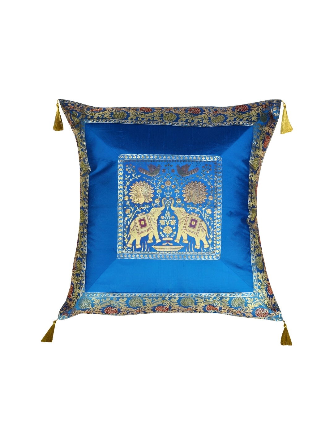 

Lal Haveli Turquoise Blue & Gold Toned Ethnic Motifs Silk Square Cushion Cover