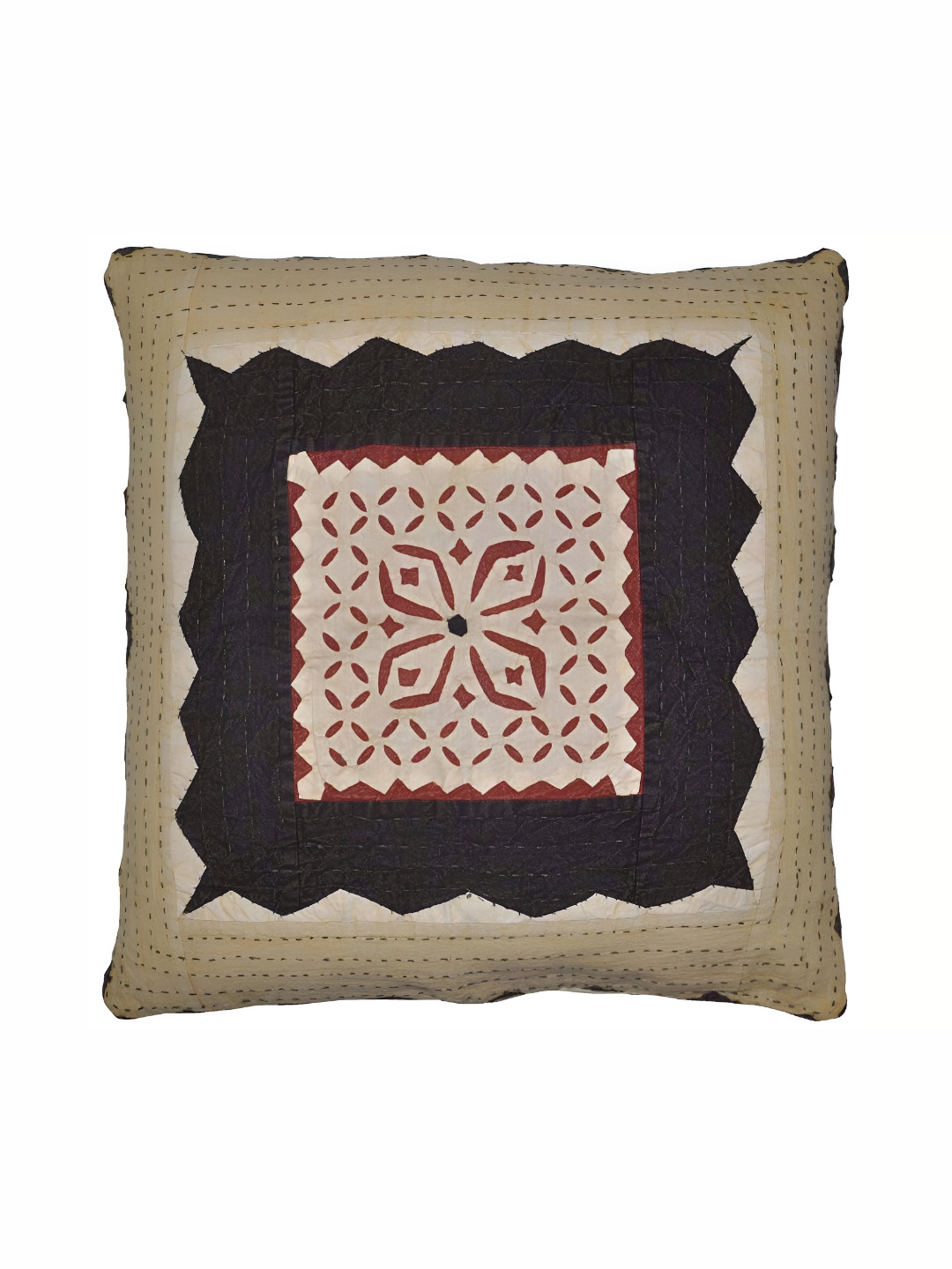 

Lal Haveli Beige & Black Ethnic Motifs Silk Square Cushion Cover