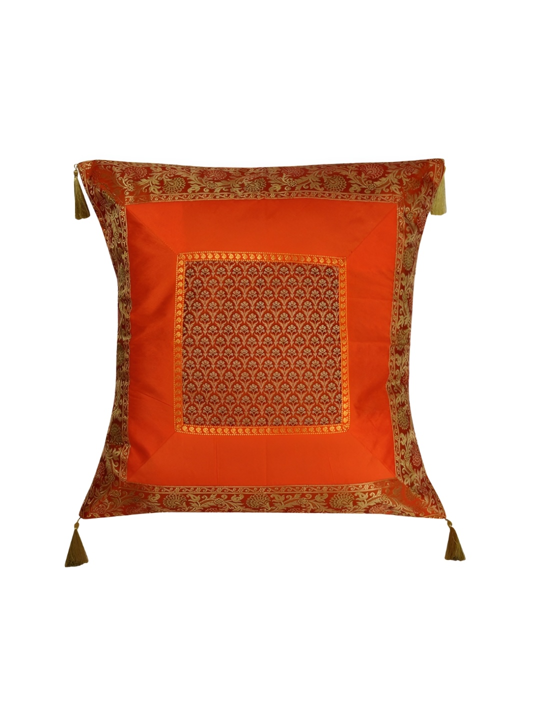 

Lal Haveli Orange & Gold Toned Ethnic Motifs Silk Square Cushion Cover