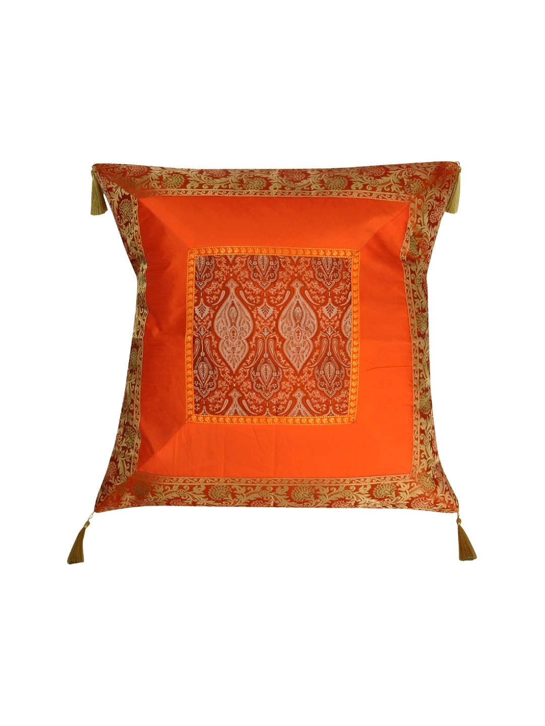 

Lal Haveli Orange & Gold Toned Ethnic Motifs Silk Square Cushion Cover