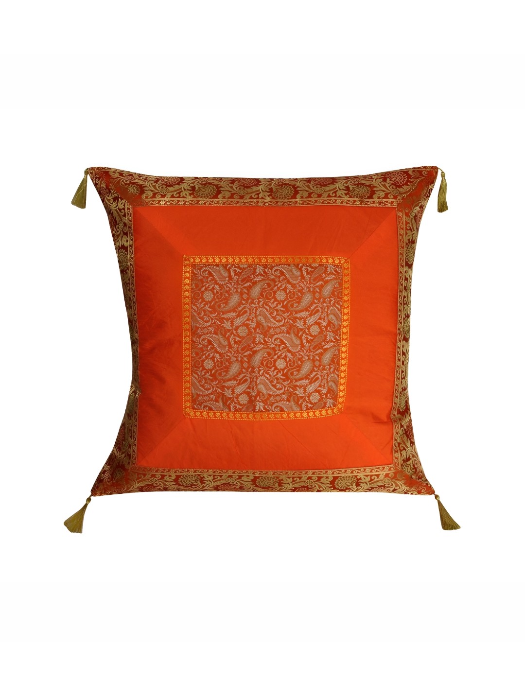 

Lal Haveli Orange & Gold Toned Ethnic Motifs Silk Square Cushion Cover