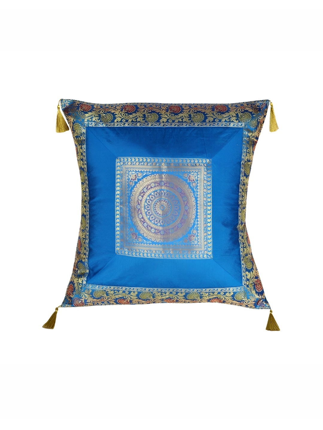 

Lal Haveli Turquoise Blue & Gold Toned Ethnic Motifs Silk Square Cushion Cover