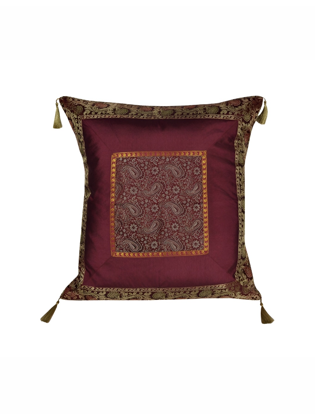 

Lal Haveli Maroon & Gold Toned Ethnic Motifs Silk Square Cushion Cover