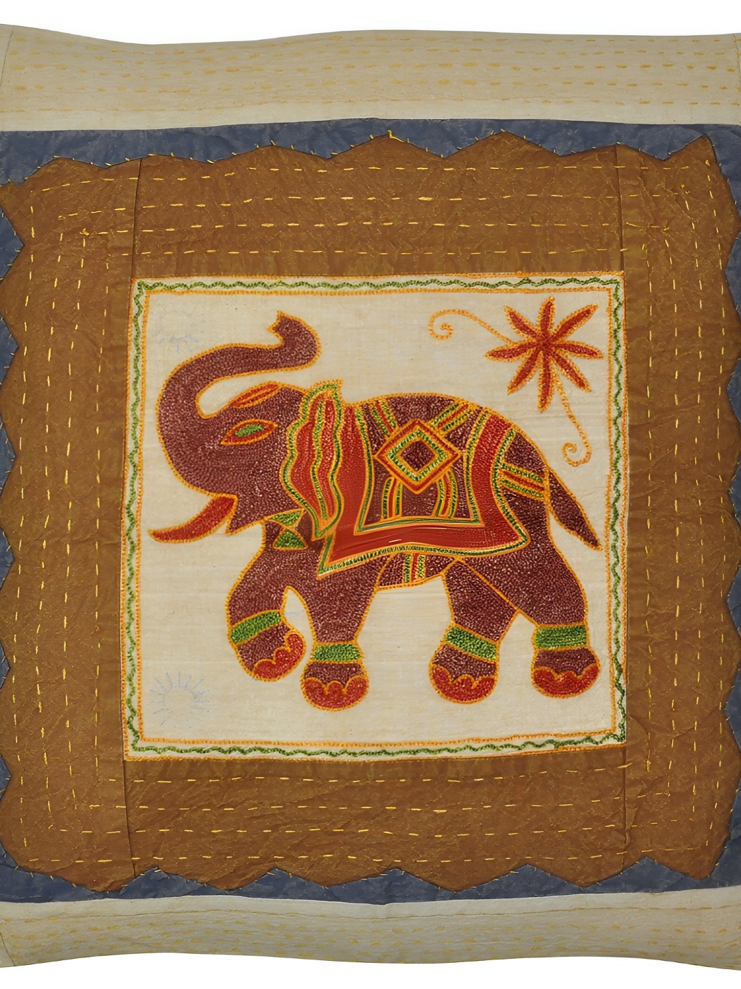 

Lal Haveli Brown & Orange Ethnic Motifs Silk Square Cushion Cover