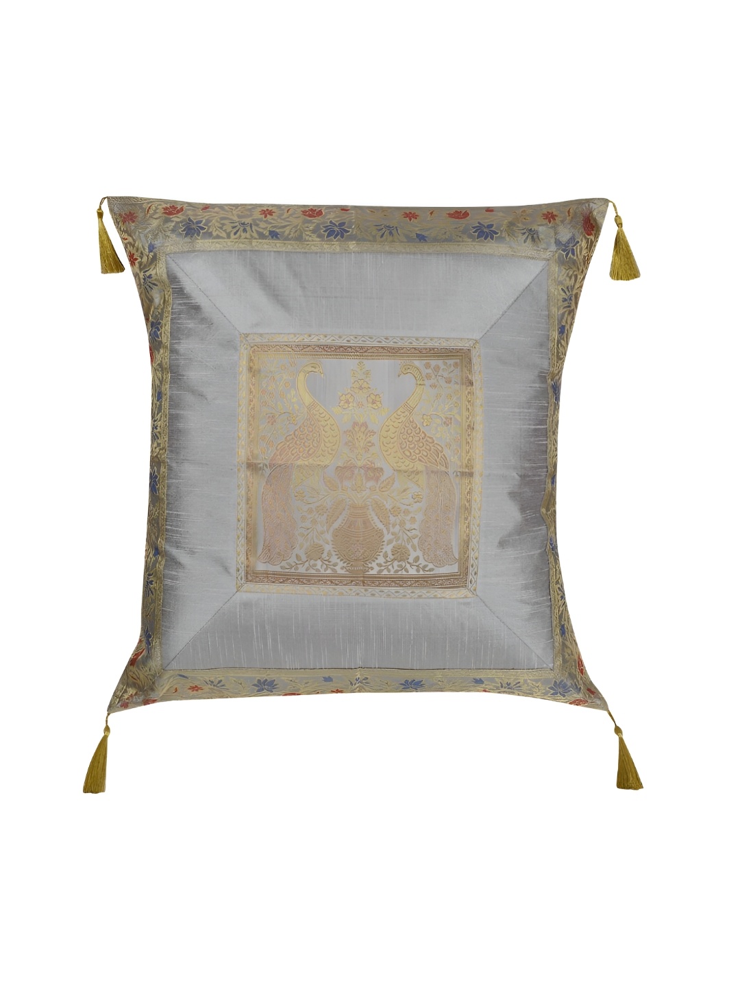 

Lal Haveli Grey Ethnic Motifs Silk Square Cushion Covers