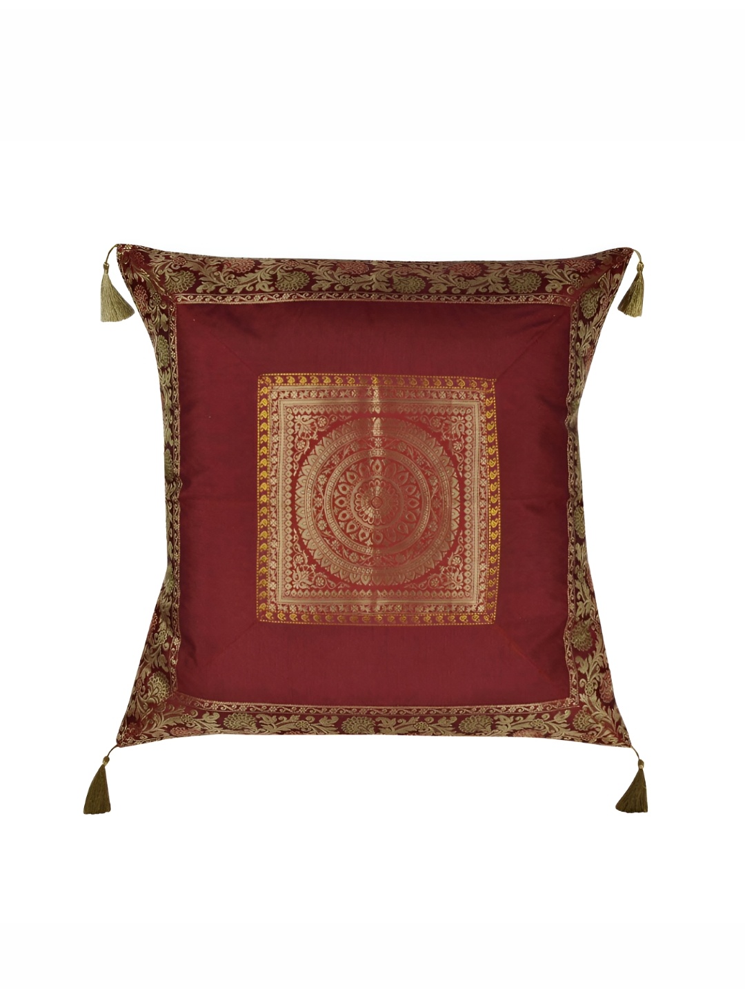 

Lal Haveli Maroon Ethnic Motifs Silk Square Cushion Cover