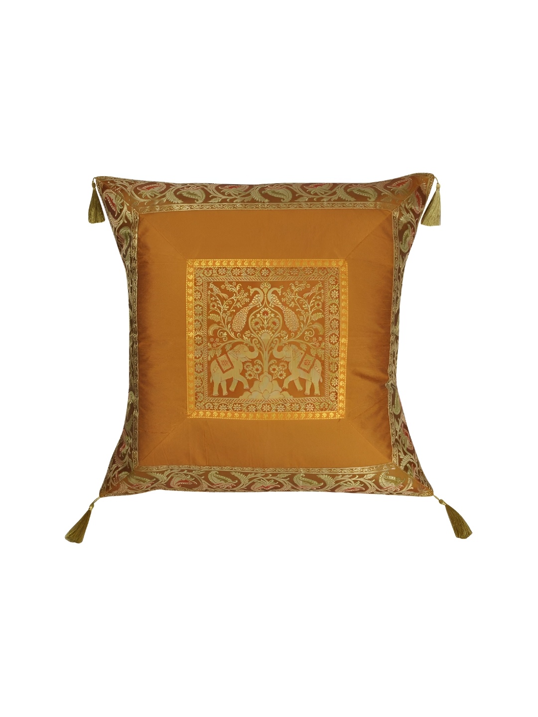 

Lal Haveli Gold Toned Ethnic Motifs Square Cushion Covers