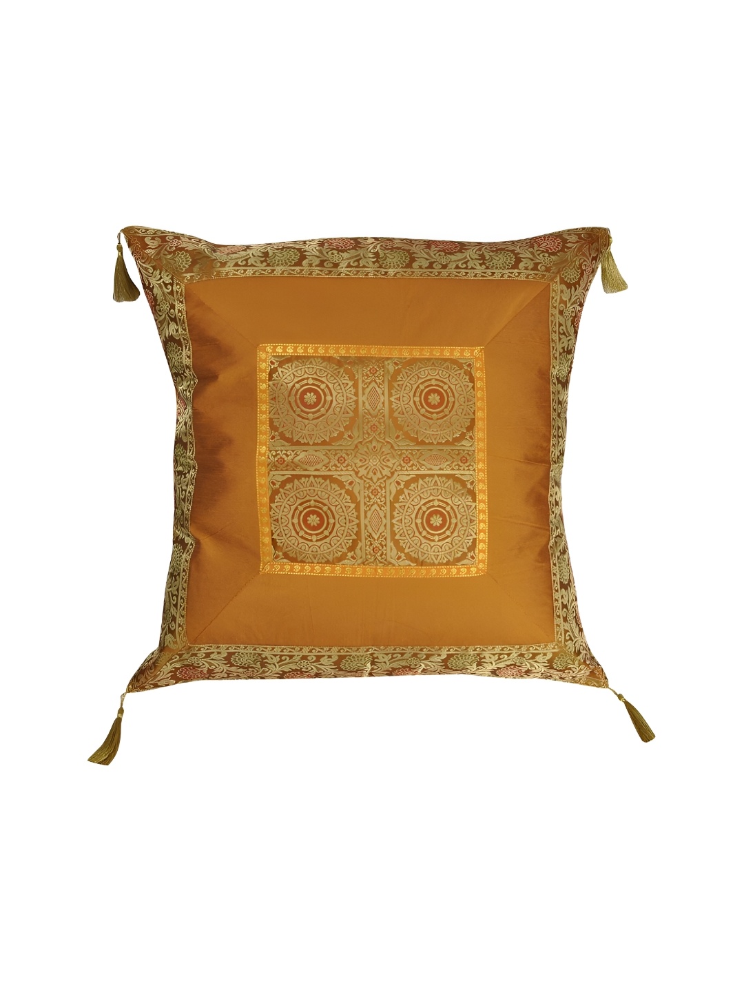 

Lal Haveli Gold Toned Ethnic Motifs Square Cushion Covers