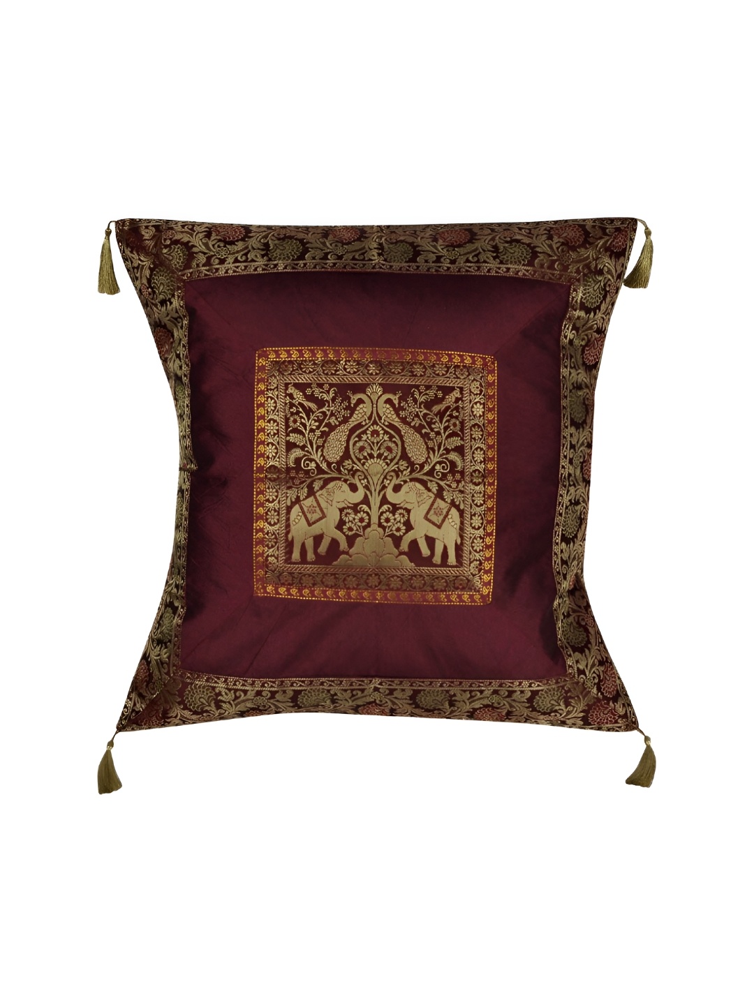 

Lal Haveli Maroon & Gold toned Ethnic Motifs Square Cushion Covers