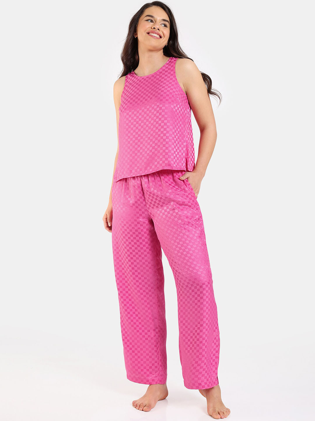 

Zivame Geometric Printed Sleeveless Night suit, Pink