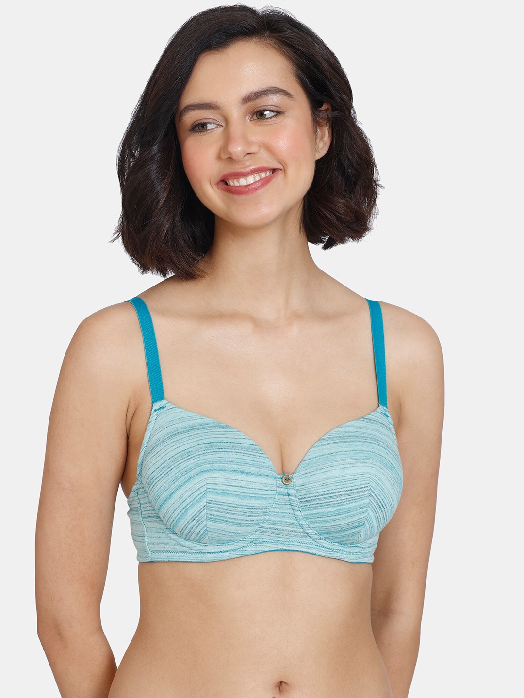 

Zivame Abstract Printed Medium Coverage Lightly Padded T-shirt Bra With All Day Comfort, Blue