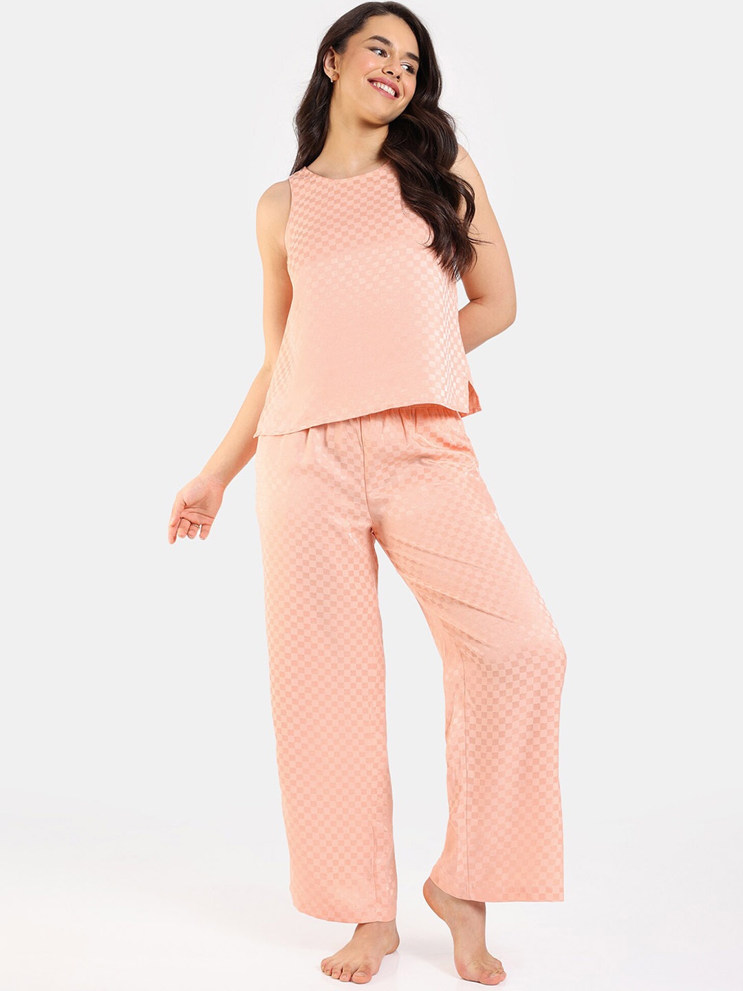 

Zivame Geometric Printed Sleeveless Night suit, Pink