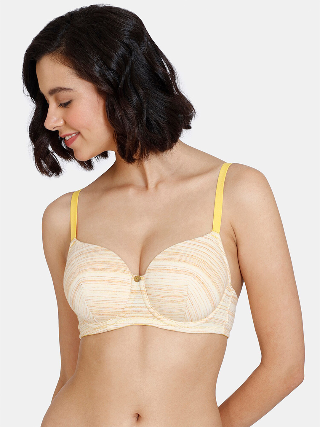 

Zivame Abstract Printed Medium Coverage All Day Comfort Super Support T-shirt Bra, Yellow