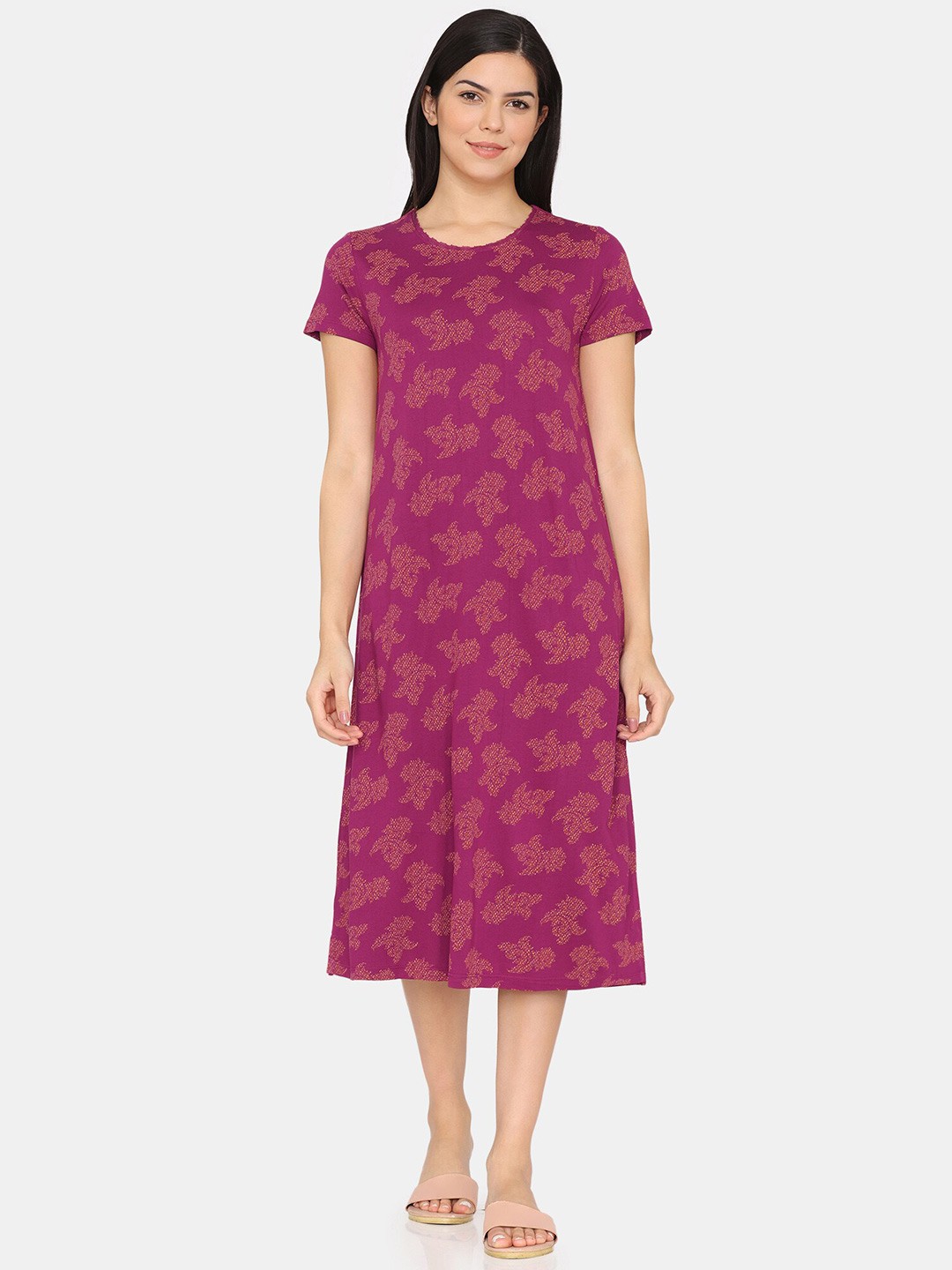 

Zivame Floral Printed Midi Nightdress, Purple