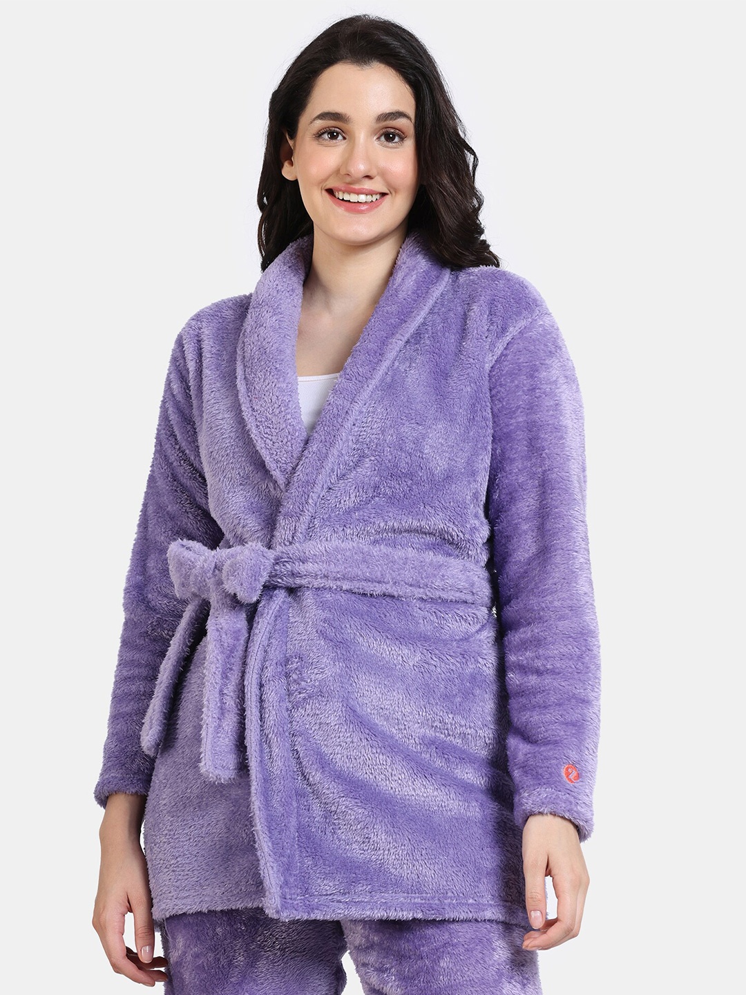 

Zivame Shawl Collar Robe With Pyjamas, Purple