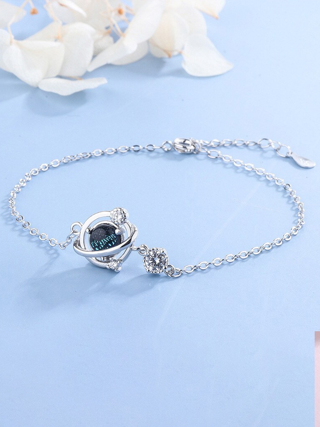 

MYKI Silver-Plated Cubic Zirconia Studded Link Bracelet