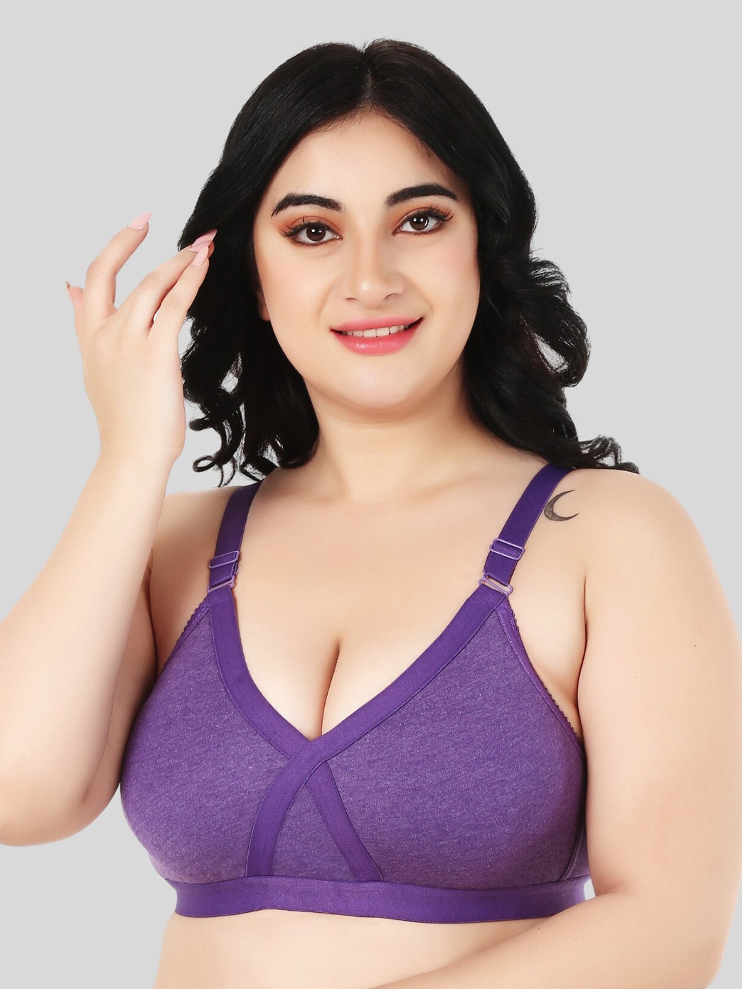 

FUNAHME Non Padded Full Coverage All Day Comfort Cotton T-shirt Bra, Purple