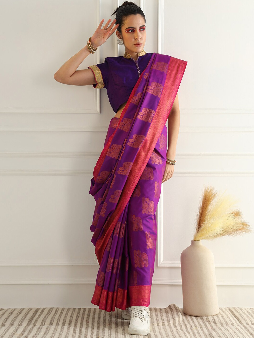 

Chhabra 555 Ethnic Motif Woven Design Zari Silk Saree, Purple