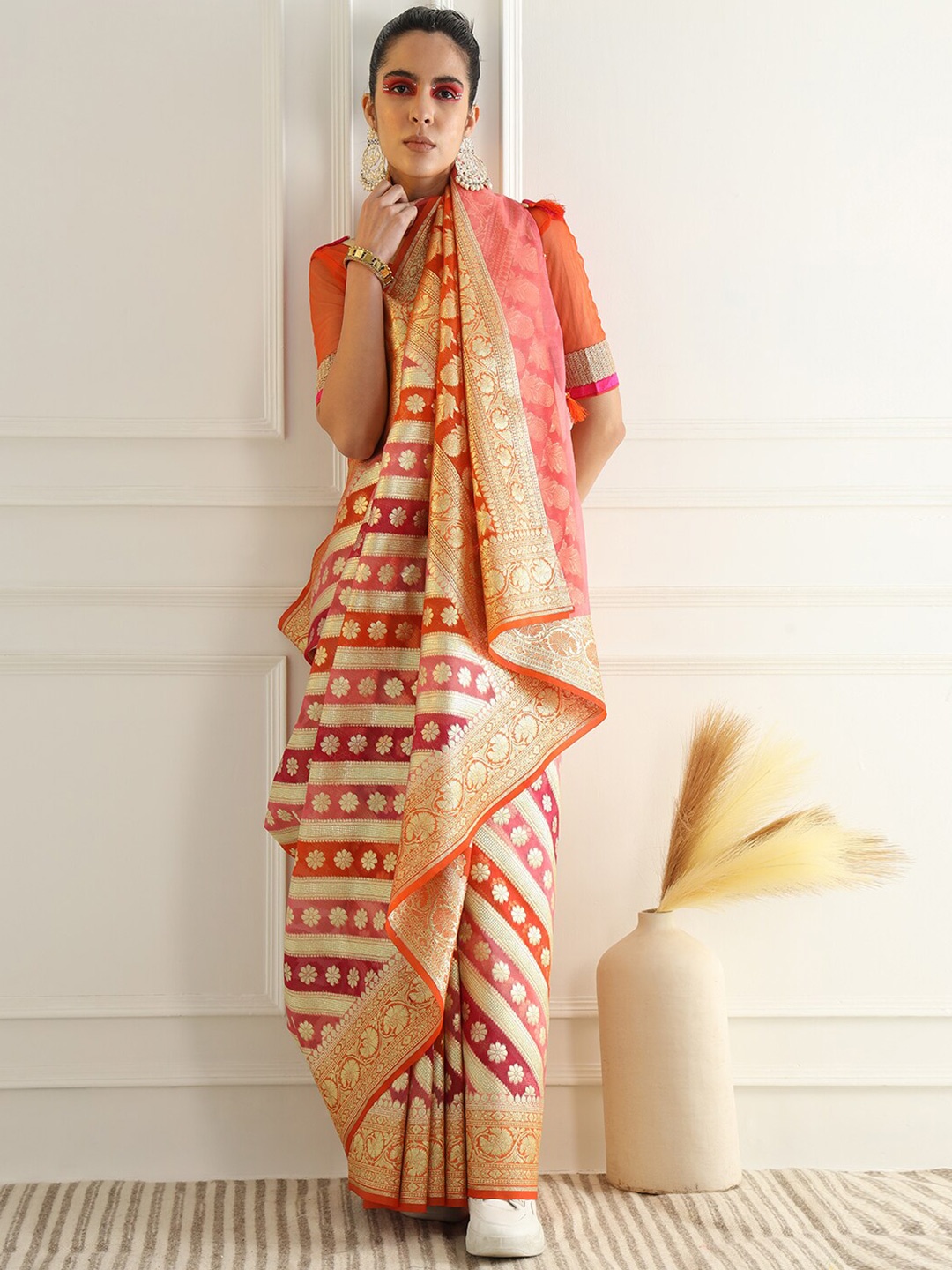 

Chhabra 555 Organza Woven Design Zari Women Sarees, Orange