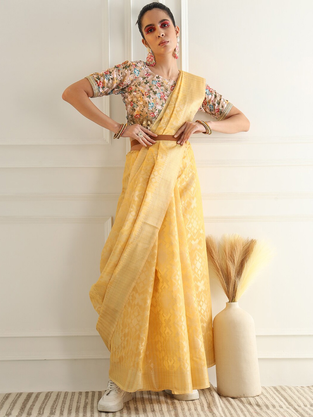 

Chhabra 555 Zari Silk Cotton Chanderi Saree, Yellow