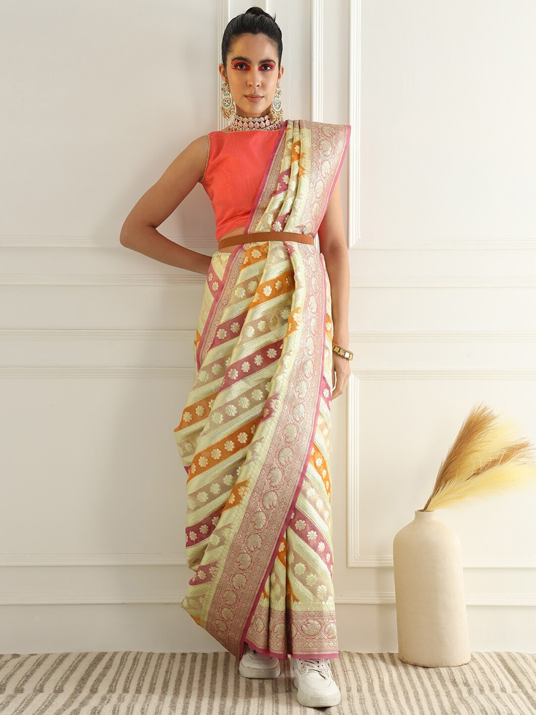 

Chhabra 555 Floral Zari Organza Saree, Pink