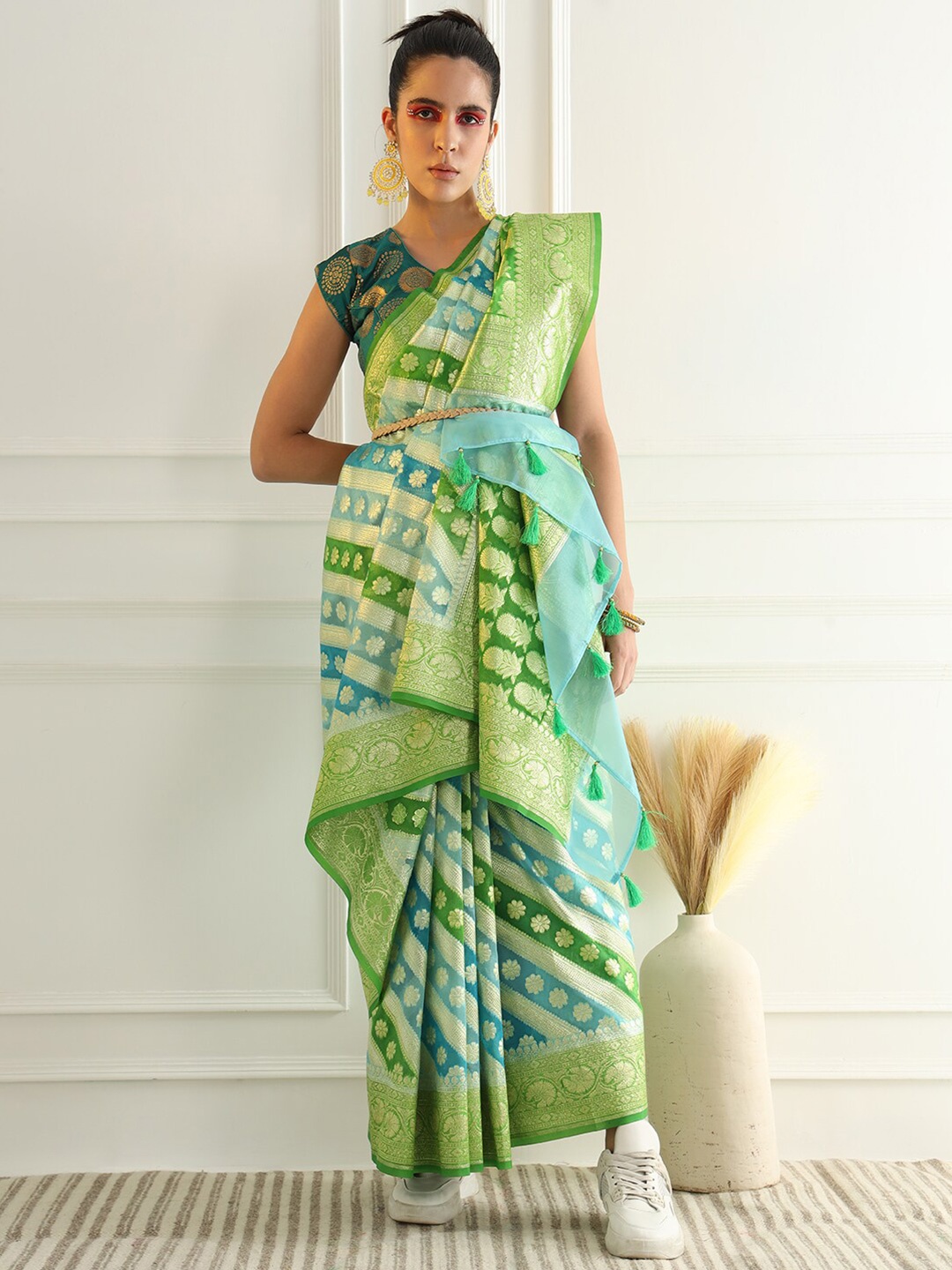 

Chhabra 555 Floral Zari Organza Saree, Blue