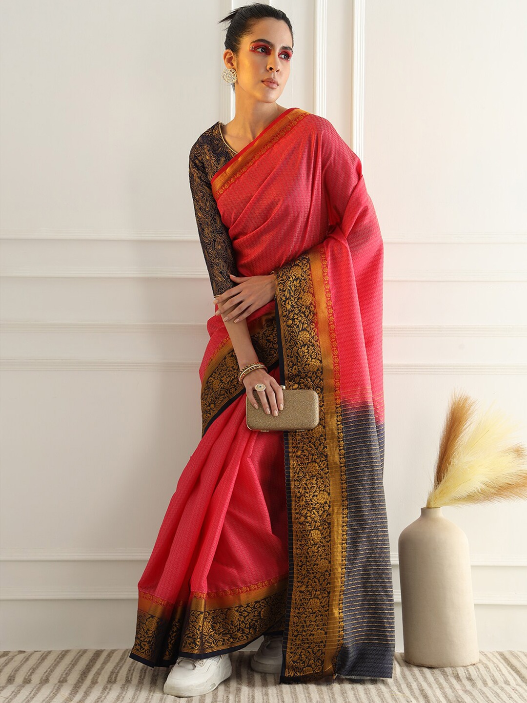 

Chhabra 555 Ethnic Motifs Woven Design Zari Art Silk Banarasi Saree, Pink