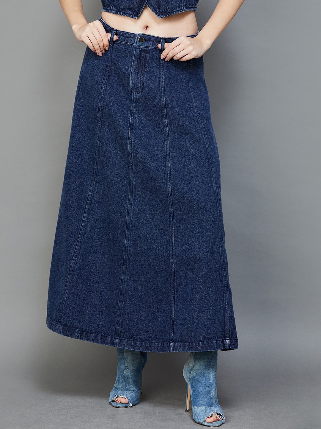 

Ginger by Lifestyle Pure Cotton Flared Maxi Skirt, Blue