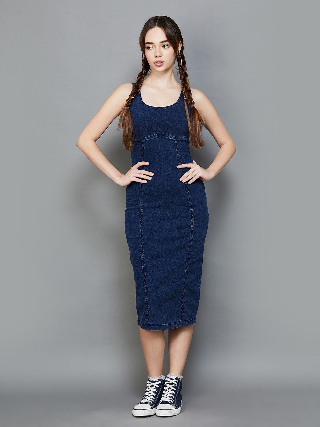 

Ginger by Lifestyle Sleeveless Sheath Cotton Midi Dress, Blue