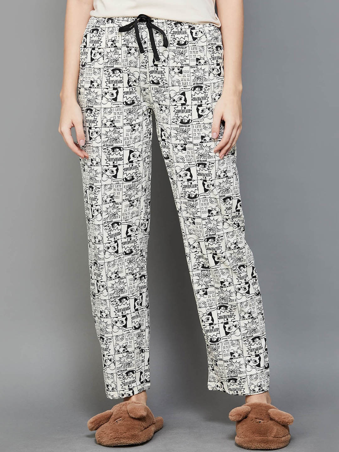

Ginger by Lifestyle Women Printed Pure Cotton Lounge Pant, Cream