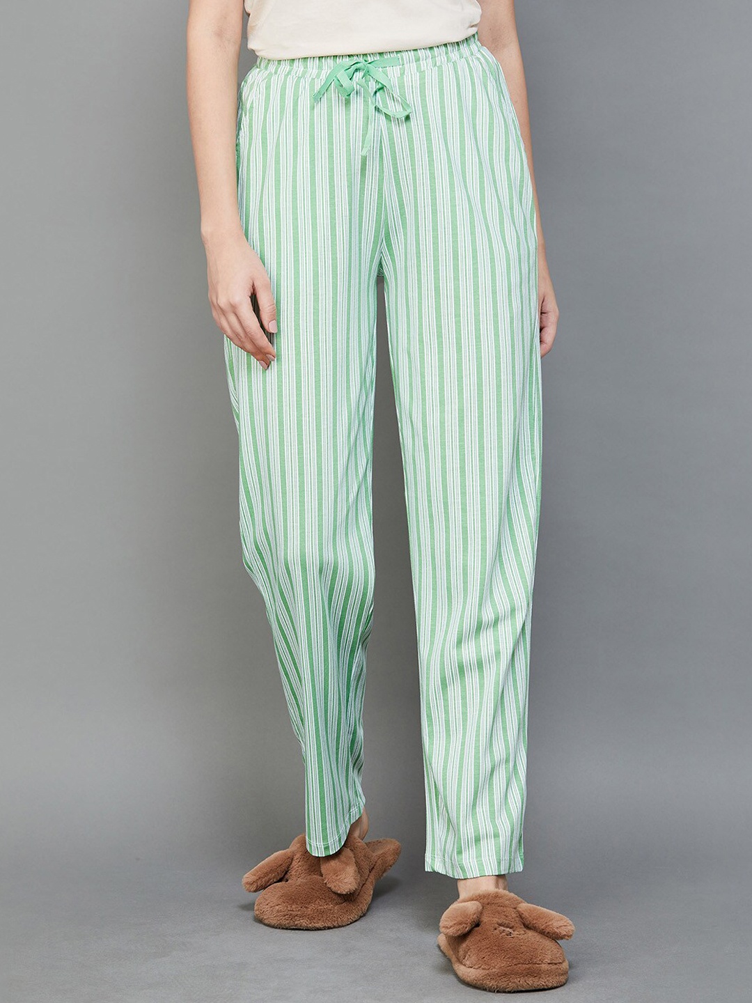 

Ginger by Lifestyle Women Striped Cotton Lounge Pant, Green